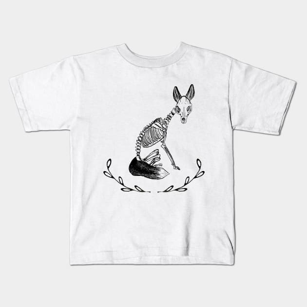 Fox Skeleton Kids T-Shirt by deadlydelicatedesigns